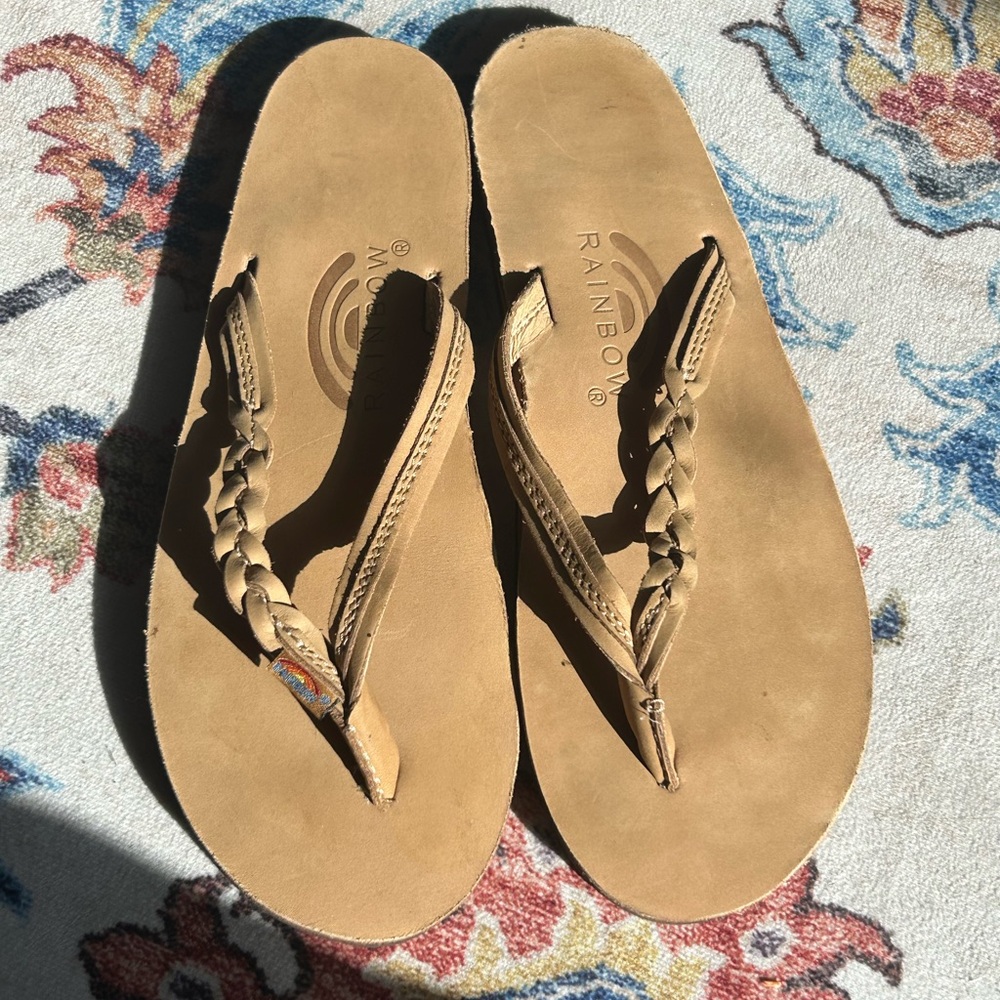 Rainbow Flirty Braidy Women’s Sandals Sand Color - Leather Flip Flops
